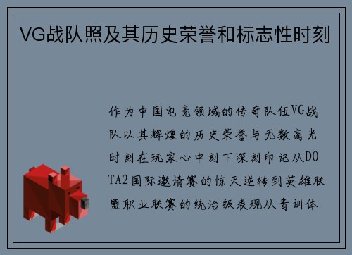 VG战队照及其历史荣誉和标志性时刻