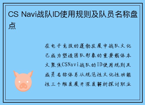 CS Navi战队ID使用规则及队员名称盘点